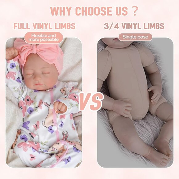 🆕17inch Soft Cloth Body Newborn Baby Poseable Limbs Pink White Baby Doll Girl - Picture 6 of 8